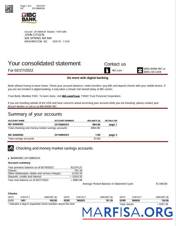 Realistic USA Texas IBC bank statement word 5 pages sample